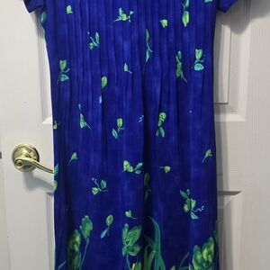 Positive Attitude Blue and Green Pleated Flutter Sleeve Sundress